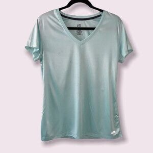 Champion Short Sleeve Shirt Light Blue Athleisure V Neck Comfy Womens Size Large
